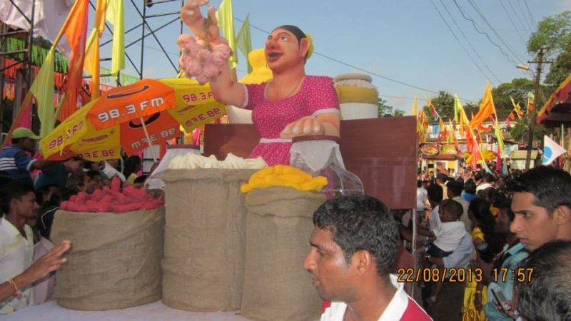 Colourful floats at the Bondera harvest festival, Divar Island, Goa