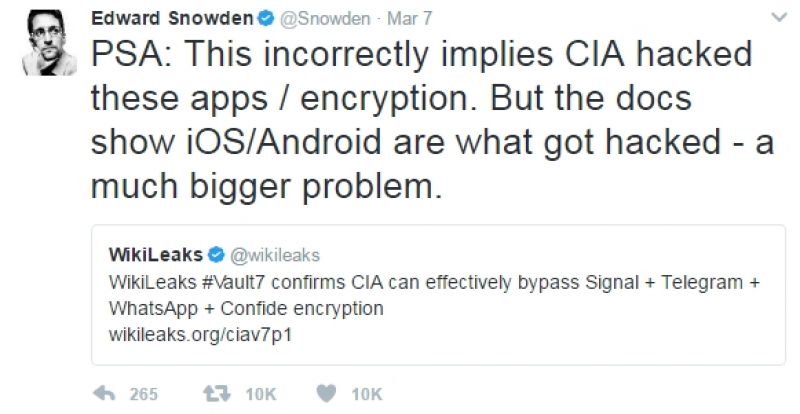 Edward Snowden post on CIA hacking tools