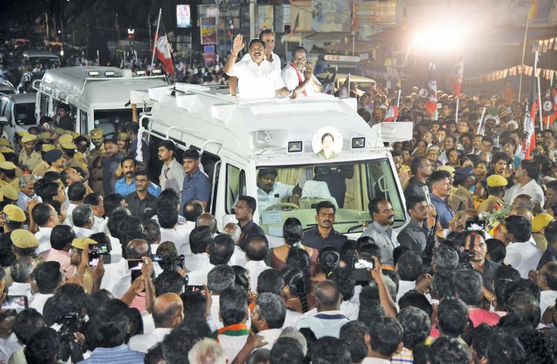 Chief Minister Edappadi  K Palaniswami  campaigning  for AIADMK candidate VP Kandasamy at Sulur.