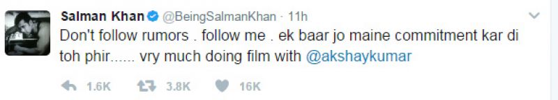 Salman slams reports of backing Akshay-Karan's film for Ajay with his famous dialogue