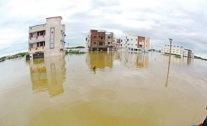 Water-logged houses at Mudichur during 2015-December floods.