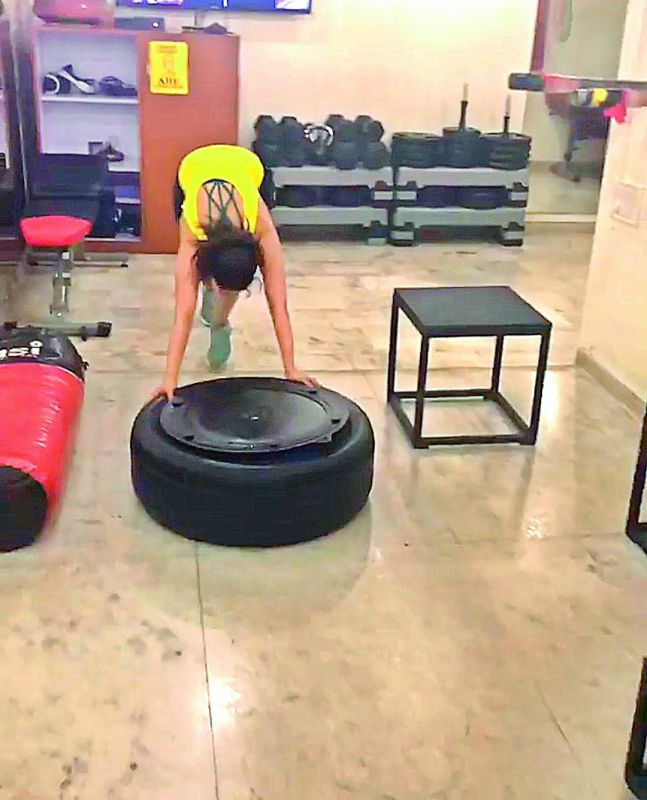 Rakul doing tyre-based exercises