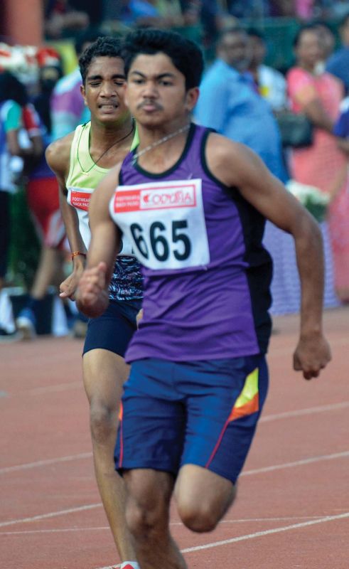 John Toffi of Gurukulam Public School, Venginissery, Thrissur, who came first in 100 metre race in boys under 14 category. 