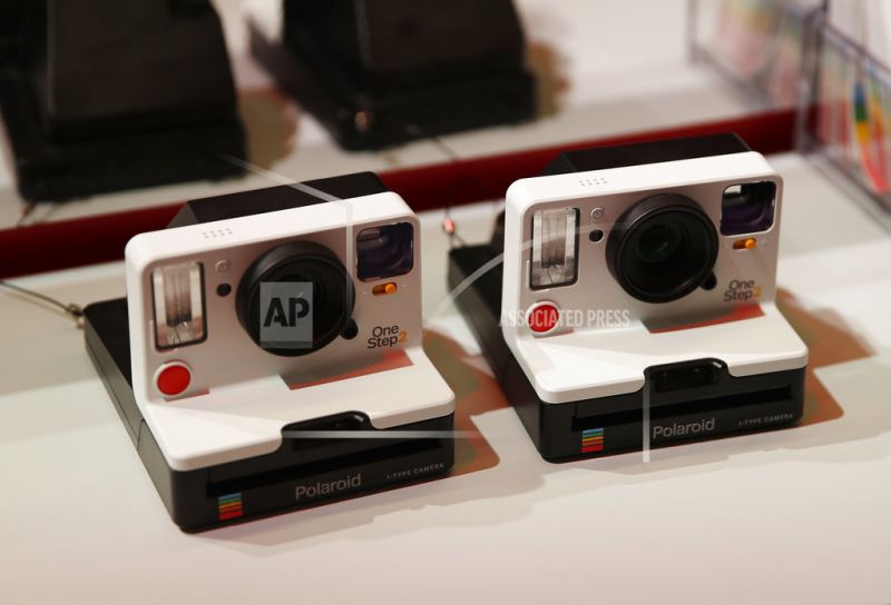 The Polaroid OneStep 2 camera is on display at the Polaroid booth in Las Vegas.