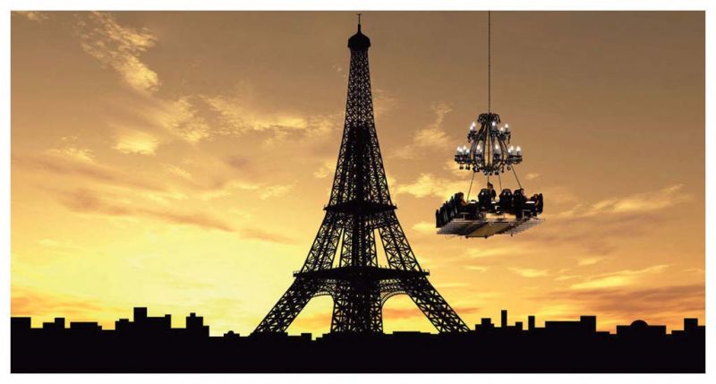Unique dining: Altitude is coming into play in the dining stage. (Above) Dinner in The Sky in Paris.