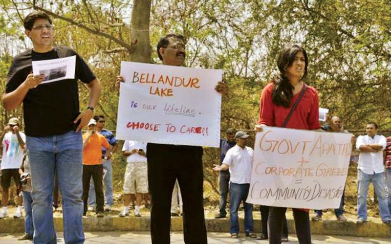 Citizens protest against the apathy shown towards Bellandur Lake