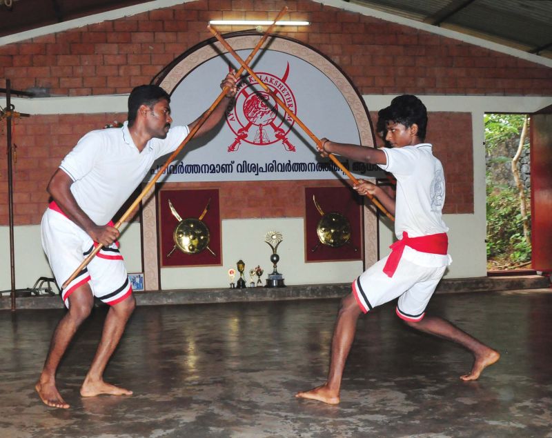 Arun and Sanjay practising Kalarippayattu