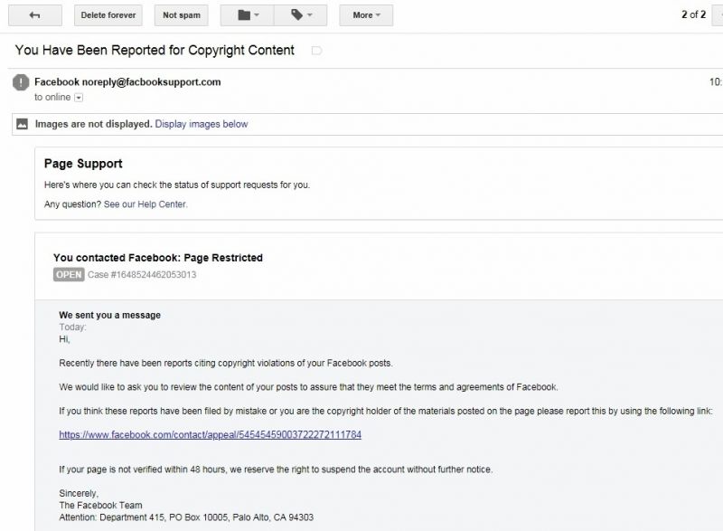 Facebook email scam