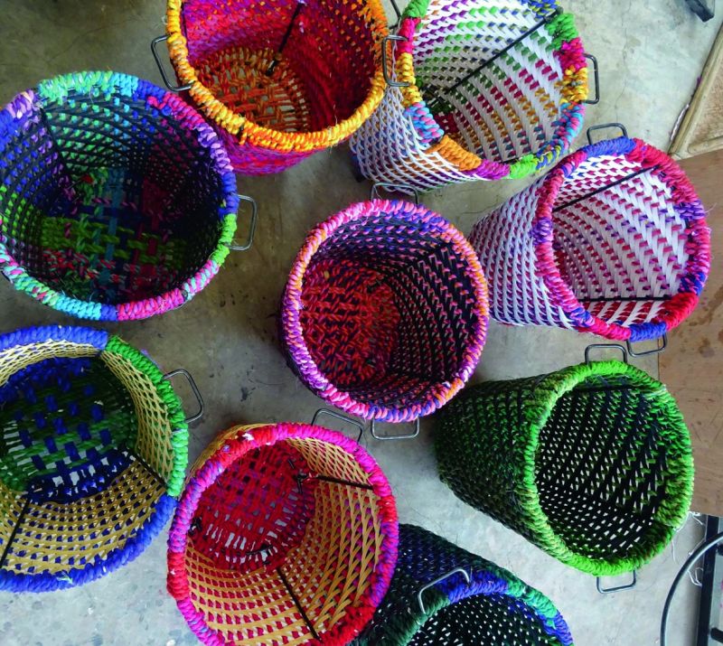 Creations made of plastic ropes, cane and discarded tyres by Anu Tandon Vieira, founder of The Retyrement Plan.