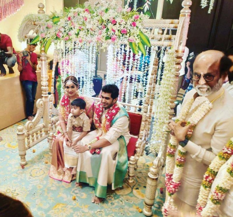 The newly-weds during the oonjal ceremony