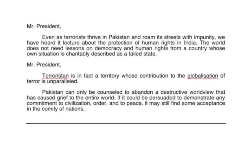 India's reply to Pakistan PM's speech at United Nations General Assembly. (Photo: Twitter @AkbaruddinIndia)  