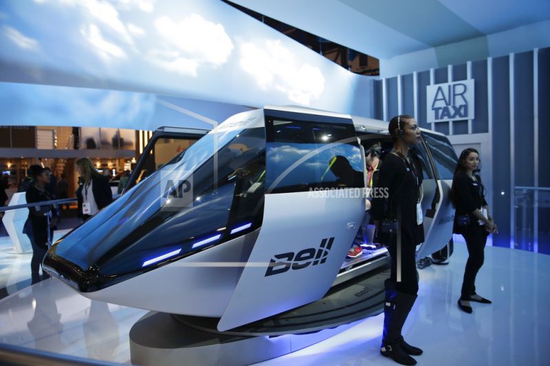 Bell Helicopter's autonomous air taxi concept is displayed at CES International.