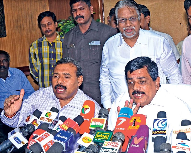 Housing and urban development minister Udumalai K. Radhakrishnan and housing secretary Dharmendra Pratap Yadav address the media on Thursday. (Photo:DC)