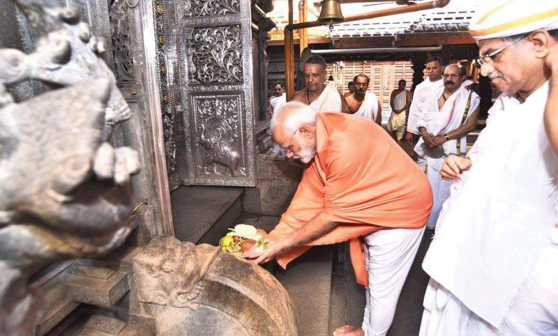 The PM at Sri Manjunatheswara Temple at Dharmasthala earlier in the day   (Photo: DC)