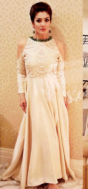 Raveena Tandon choose an embellished collared dress.