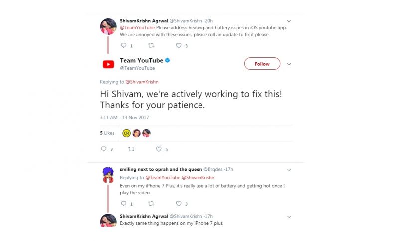 Youtube's tweet promising fix.