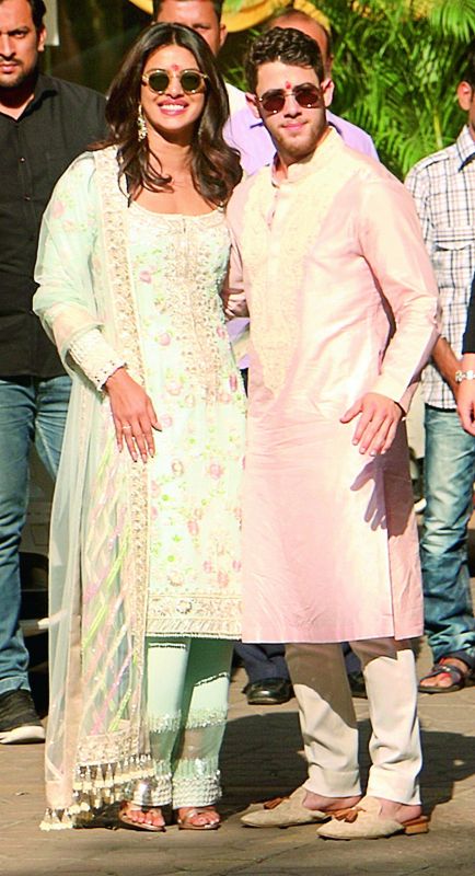Priyanka Chopra picked up matching outfits for herself and her husband, Nick Jonas, for their pre-wedding puja ceremony