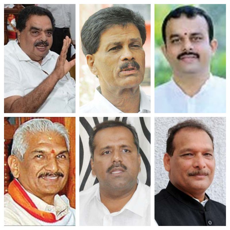 Key players: (clockwise from top left) Ramanath Rai, Halady Srinivas Shetty, Sunil Kumar, Kalladka Prabhakar Bhat, U.T. Khader and Ivan D'souza. (Photo: DC)
