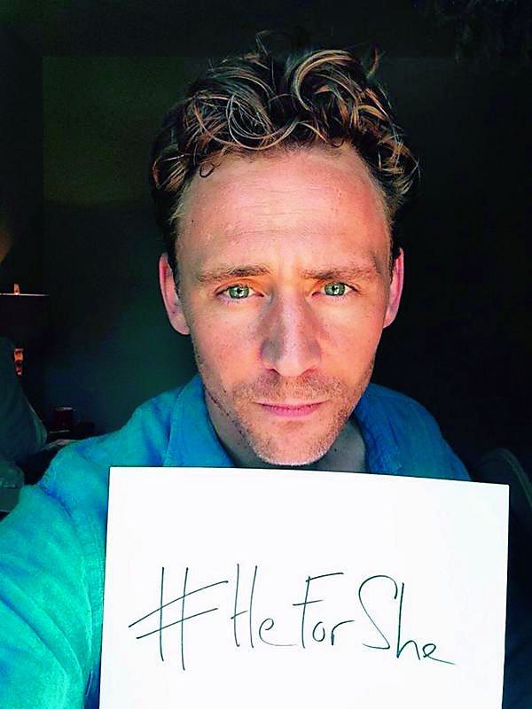 Actor Tom Hiddleston supports actress Emma Watson's #HeForShe campaign.
