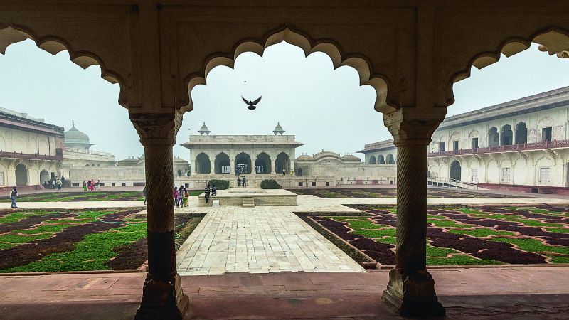 A view through the arches of Agra Fort.