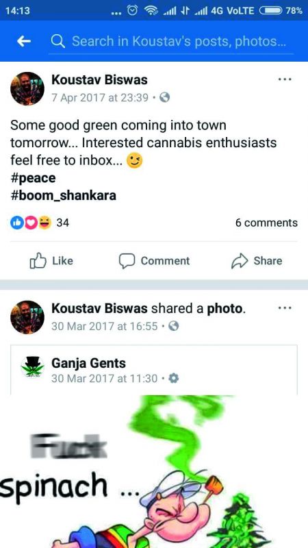 A screengrab of his profile trying to sell drugs openly.