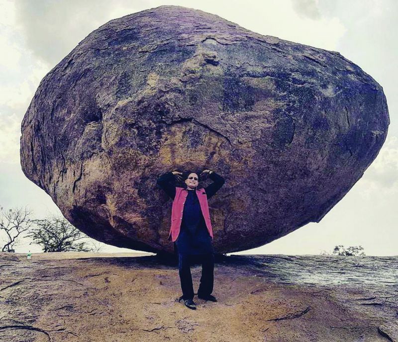 Shashi Tharoor's Instagram picture captioned, Gosh, holding up that rock was as difficult as sustaining an MP's burdens!