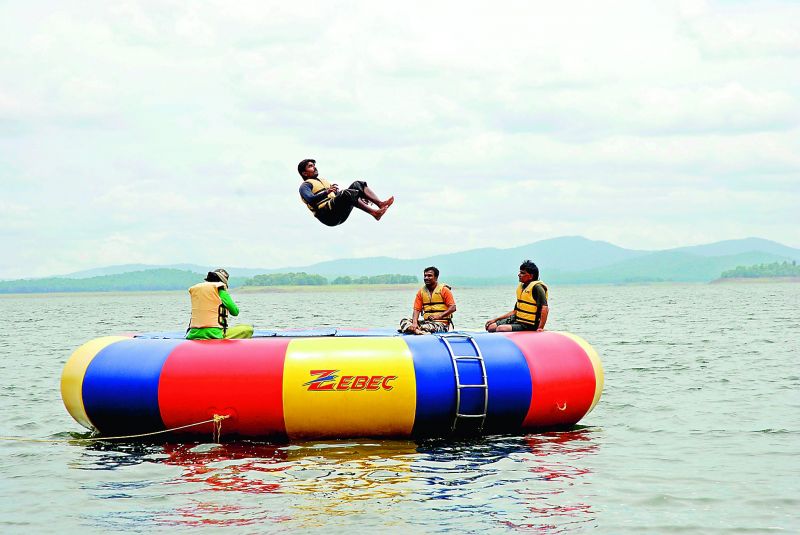 What a leap! (trampoling in Bhadra reservoir in Karnataka)