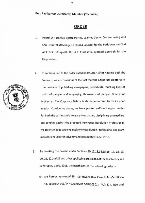 NCLT has observed that DCHL is in business of publishing news and employees thousands of people.