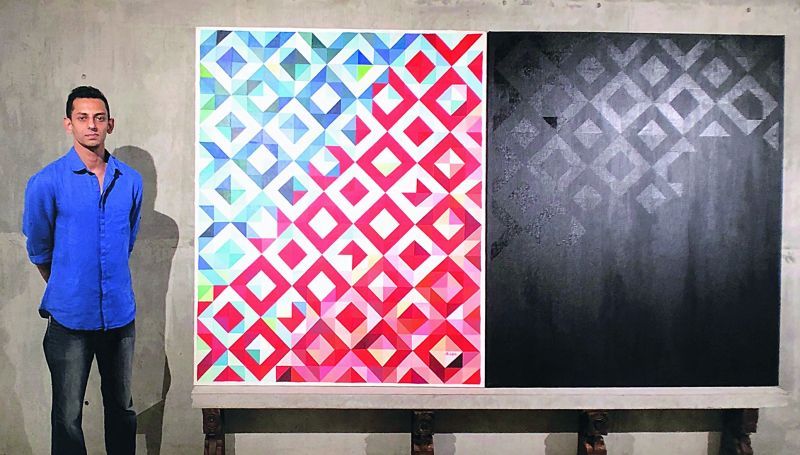 Abdullah Khan and his abstract geometric work.
