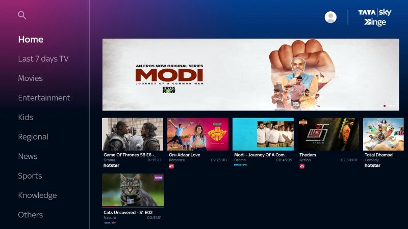 Apps on discount tata sky binge