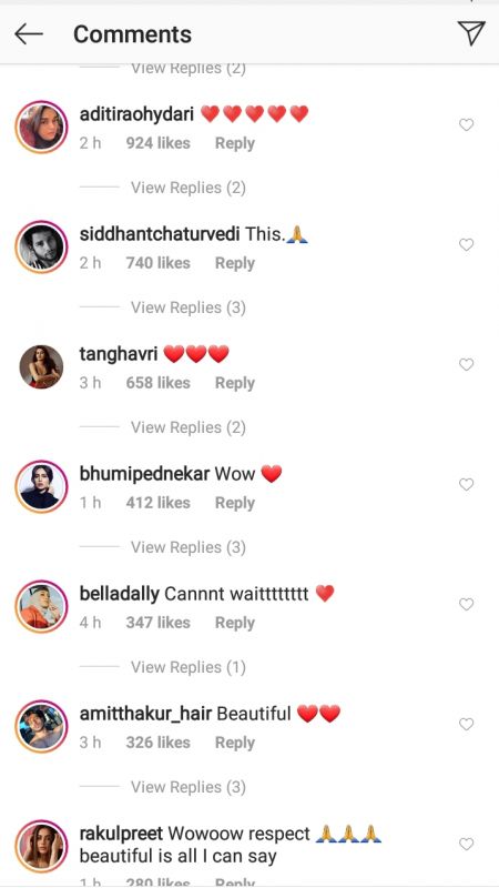 Screenshot of Deepika Padukone's Instagram post's comments