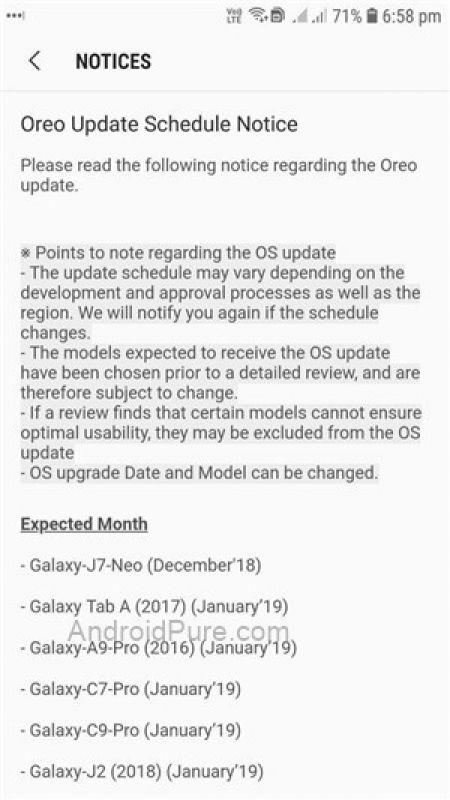 Samsung Oreo Update