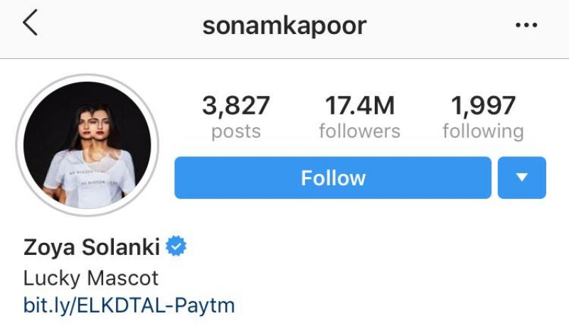 Sonam Kapoor's Instagram account