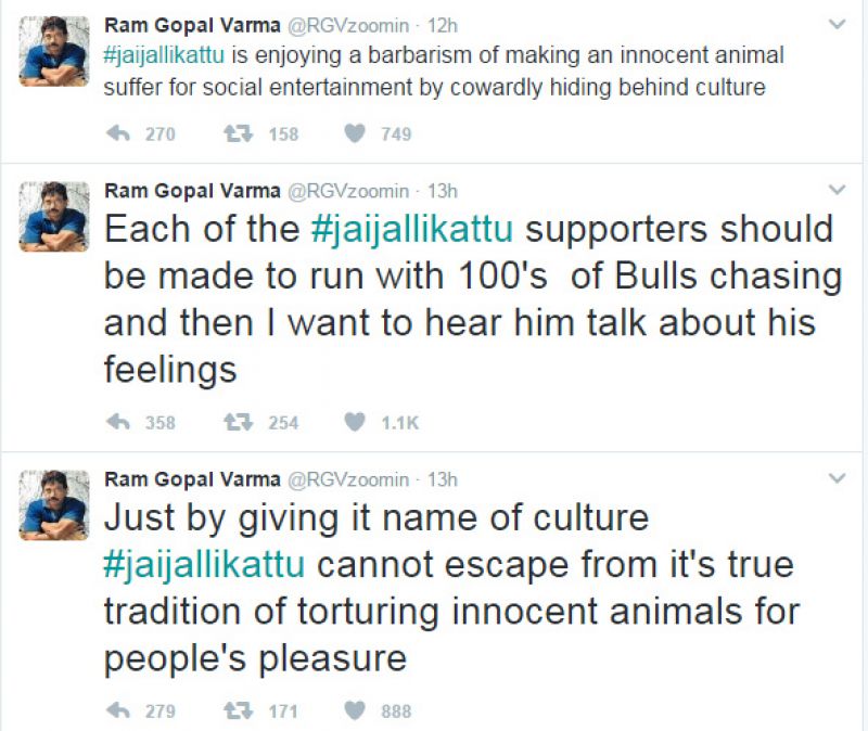Ram Gopal Varma goes on a rant against South stars for protesting Jallikattu ban