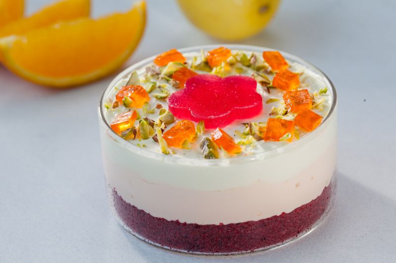 Orange and Lemon Mousse with twin jelly (eggless)