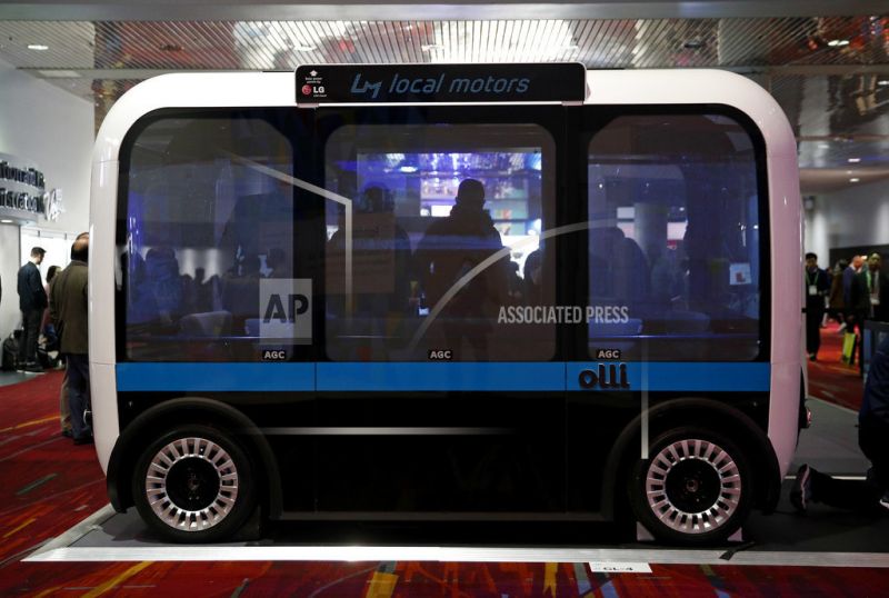 The Olli autonomous concept bus is on display during CES International.