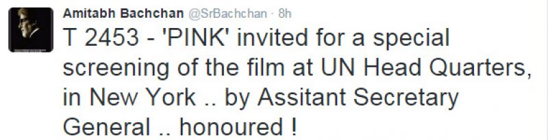 Amitabh Bachchan's Pink invited for screening at United Nations Headquarters