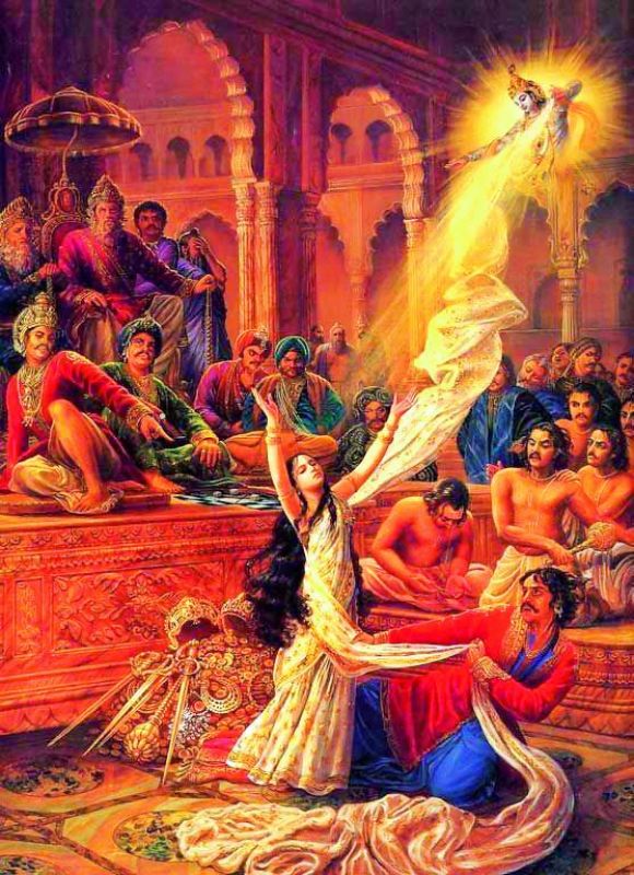 A painting depicting the chirharan of Draupadi that took place in the Hastinapur courtroom, in Mahabharat
