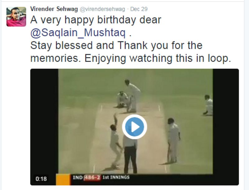 Virender Sehwag reminded Saqlain Mushtaq off that famous six of his to bring up his first triple hundred in Test cricket. (Photo: Screengrab)