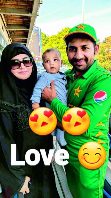 Pakistani skipper Sarfraz Ahmad with wife Khushbakht and four-month-old son Abdullah