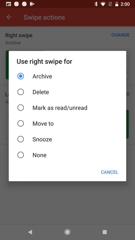 Gmail swipe actions