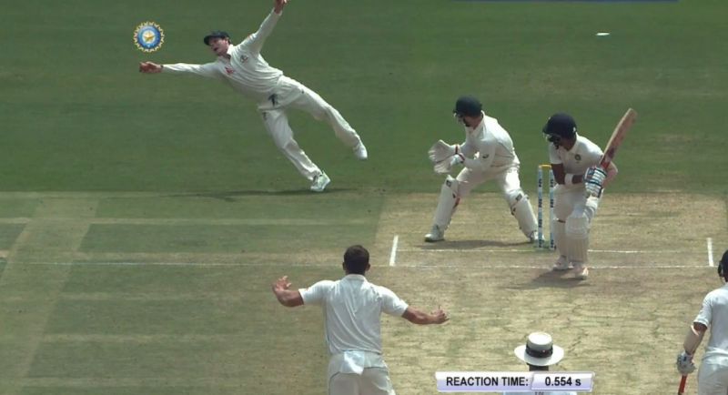 Steve Smith showed great reflexes to latch on to the catch at first slip. (Photo: Screengrab)
