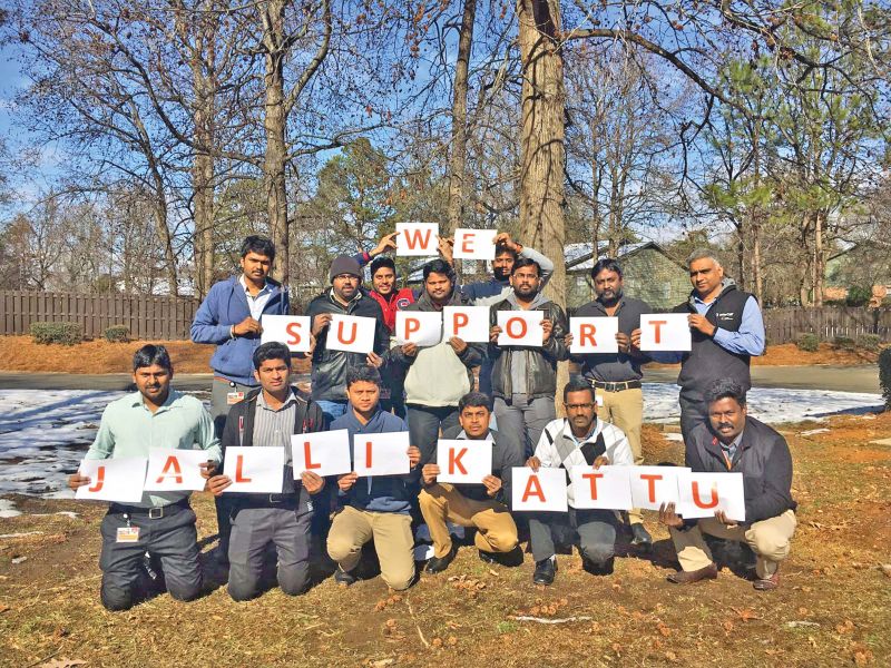 Tamil people support  jallikattu at Greenville in  South Carolina.
