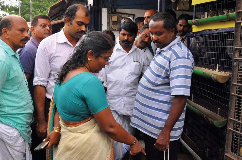 Additional Tehsildar (Land Reforms) Anitha Kumari conducts inspection in a meat stall in the city.