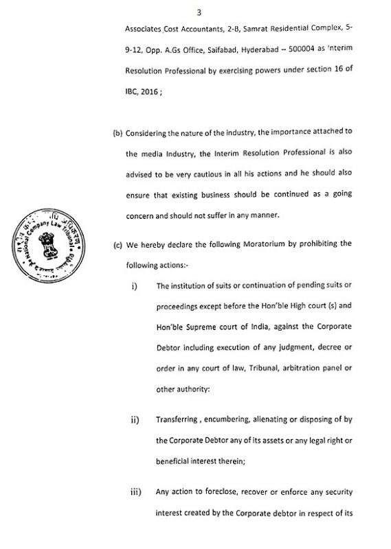 NCLT order of July 19, 2017.