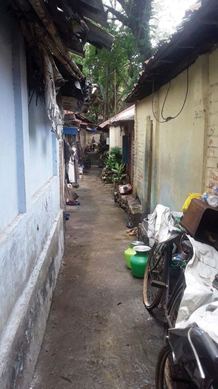  The cluttered houses in Alakkukuzhi Dhobi colony.