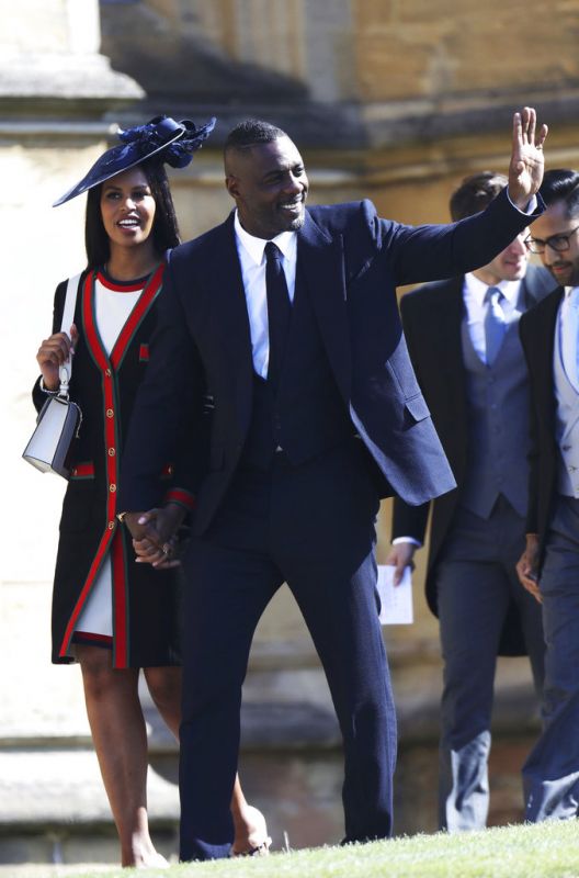 Sabrina Dhowre and Idris Elba arrive for the wedding ceremony of Prince Harry and Meghan Markle. (Photo: AP)