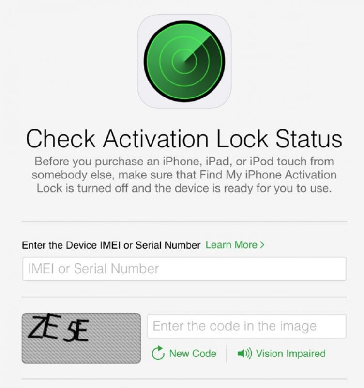 Apple's Activation Lock Status page.