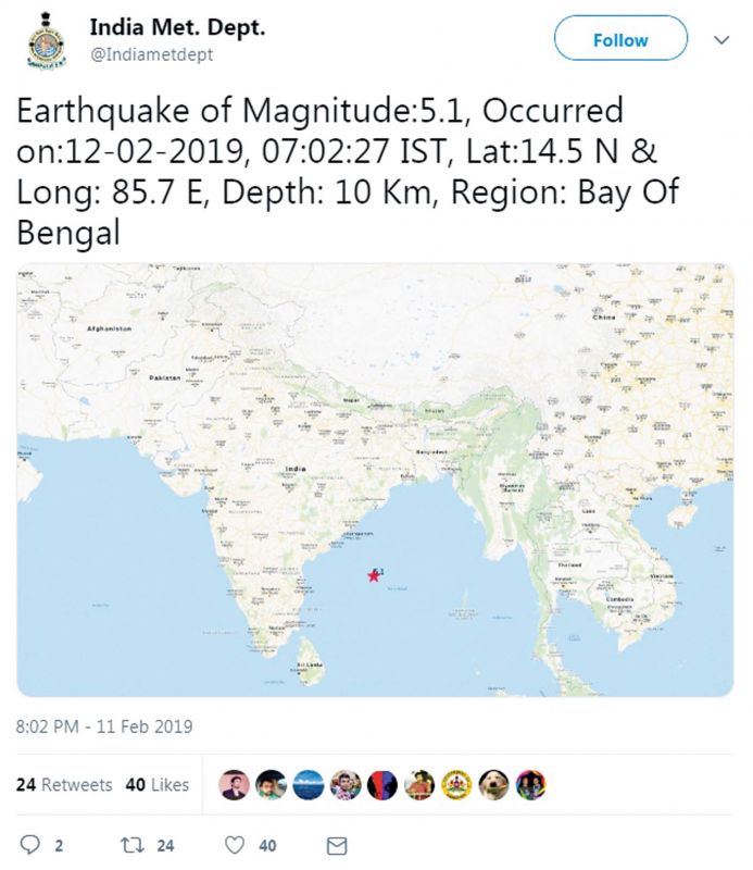 The dot in the Bay of Bengal in the map shows the spot where the earthquake occured.