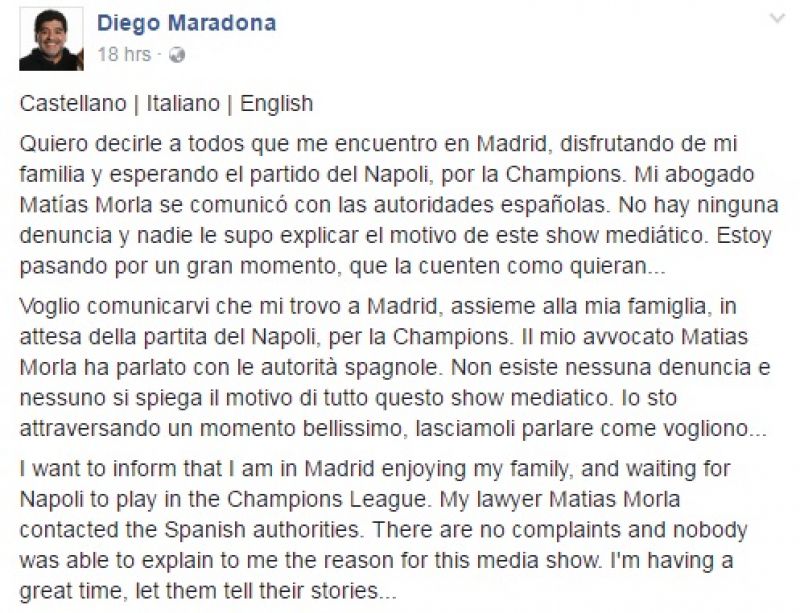 Diego Maradona, Madrid, Facebook